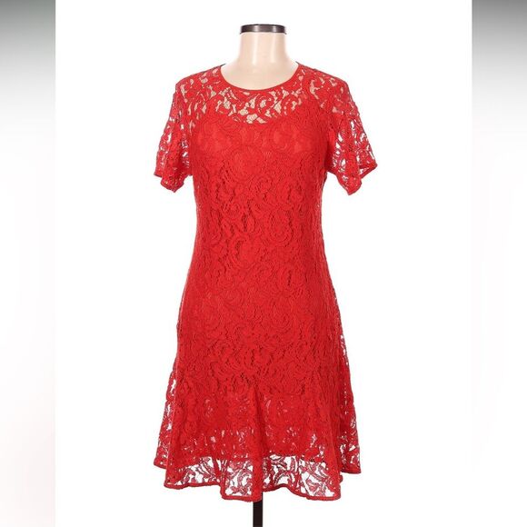 Michael Kors | Red Lace Overlay Cocktail Dress 6 - Picture 1 of 12